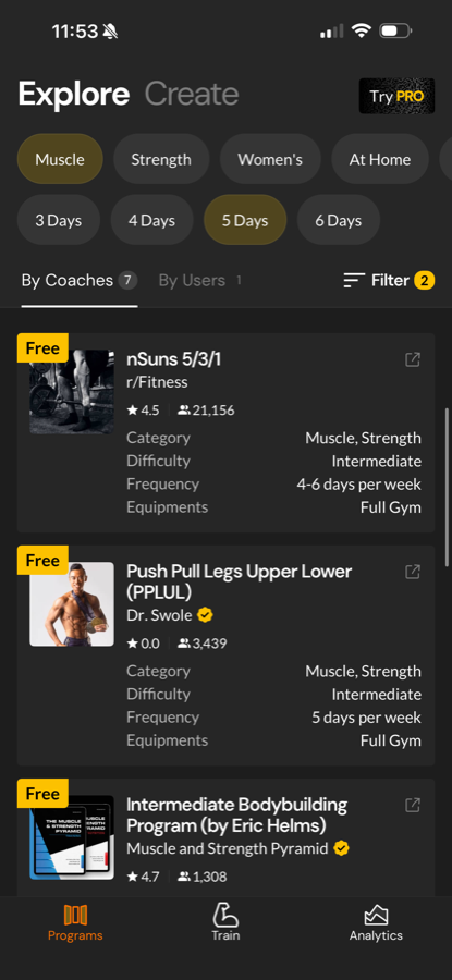 Boostcamp official-site screenshot showing program filters for goals and training days
