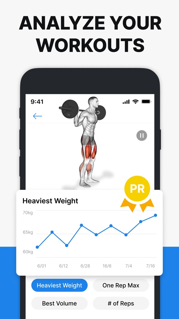 Hevy publisher screenshot showing an exercise history chart