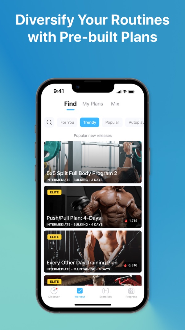 JEFIT publisher screenshot showing pre-built workout plans