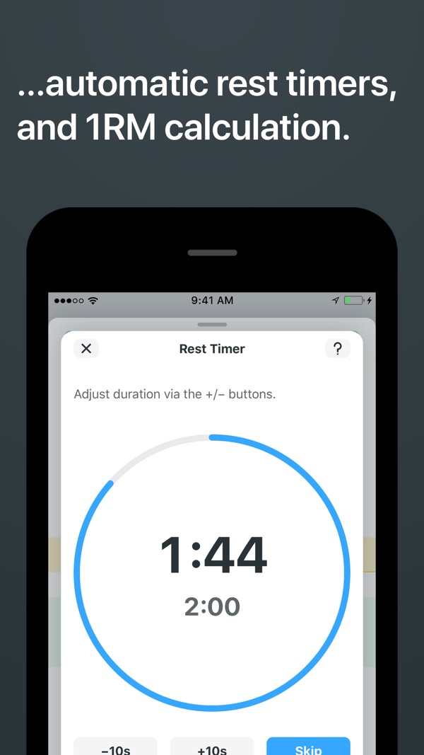 Strong publisher screenshot showing a rest-timer panel